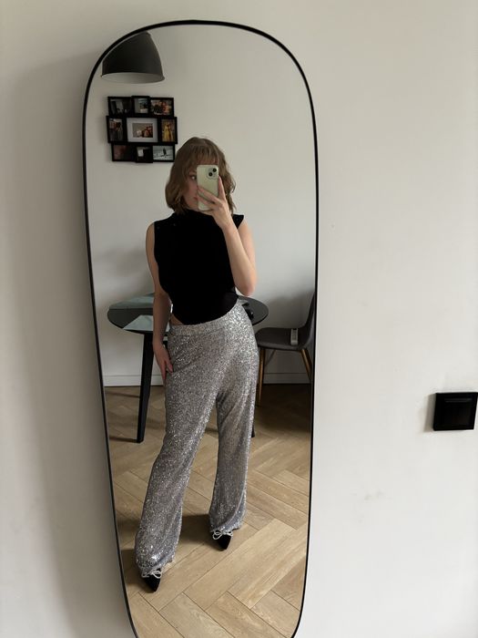 Cekinowe długie spodnie XXL szeroka nogawka wysoki stan Asos pinterest