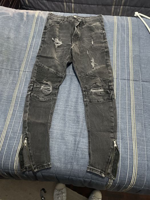 Calças Jeans Pretas Motociclista