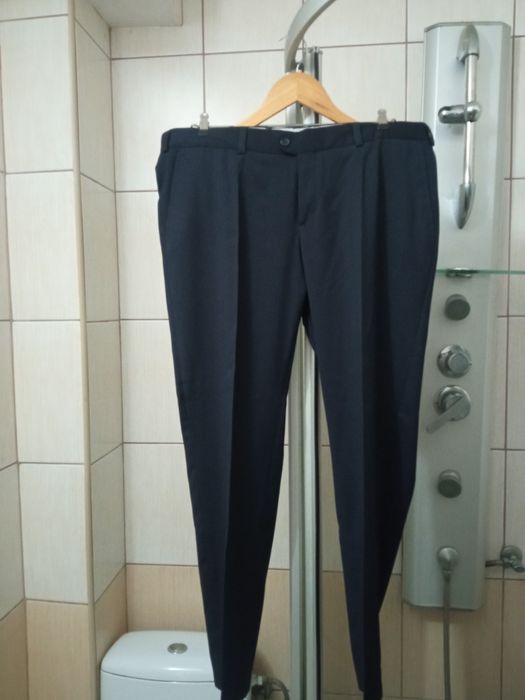 Spodnie eleganckie  garniturowe M  męskie granatowe classic sport retro drip premium vintage eleganckie granatowe , spodnie w kant premium długie na