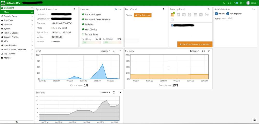 Fortinet Fortigate 60D без БП, но с переходником.