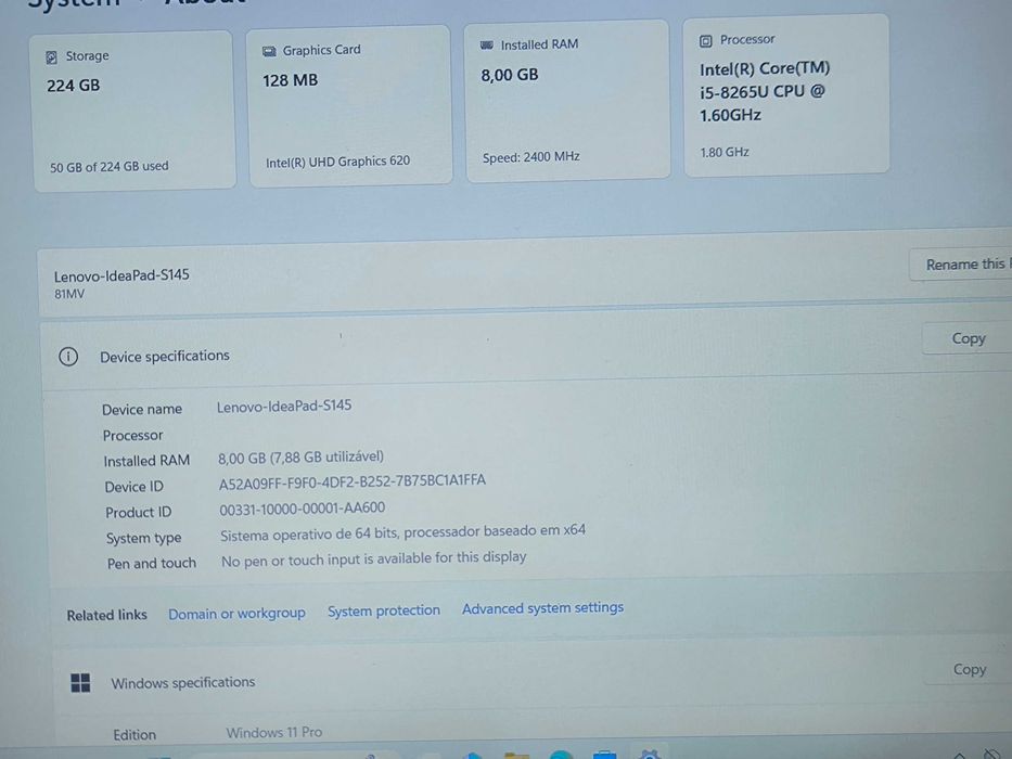 Lenovo IdeaPad S145 i5 256GB SSD 8GB ram FullHD