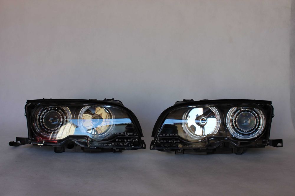 Reflektory lampy przednie przód BMW E46 COUPE 99-03 RINGI LED TUNING SMOKE IGŁA