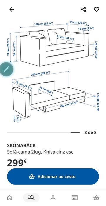 Sofa cama 2 lugares Skonaback Ikea