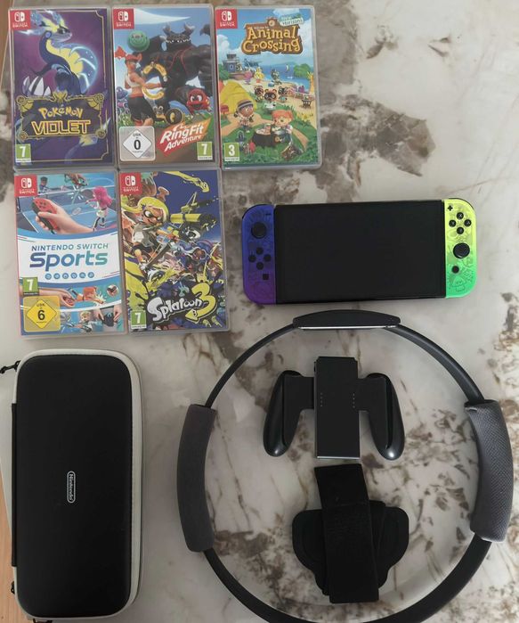 Nintendo Switch OLED Especial Splatoon + Jogos + Bolsa