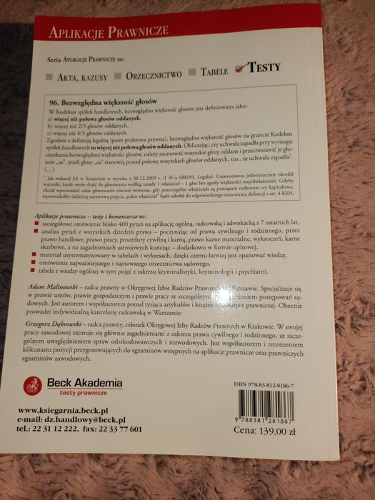 Aplikacje prawnicze Testy i komentarze Malinowski wydanie 3