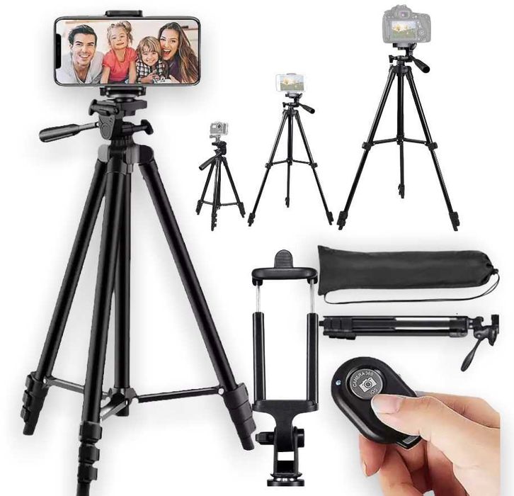STATYW TRIPOD na telefon aparat regulowany uchwyt + PILOT BLUETOOTH o
