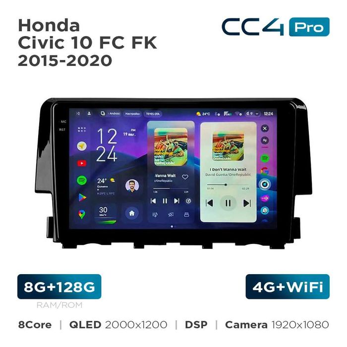 Штатна магнітола Teyes CC4 Pro 2k 8+128 Gb Honda Civic  2015-2020