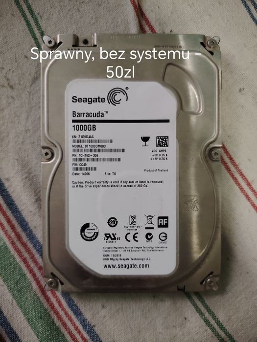Dysk HDD 1TB bez systemu
