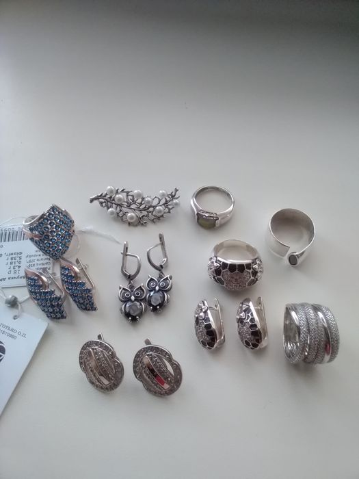 Серебряные кольца серьги набор с золотыми пластинами