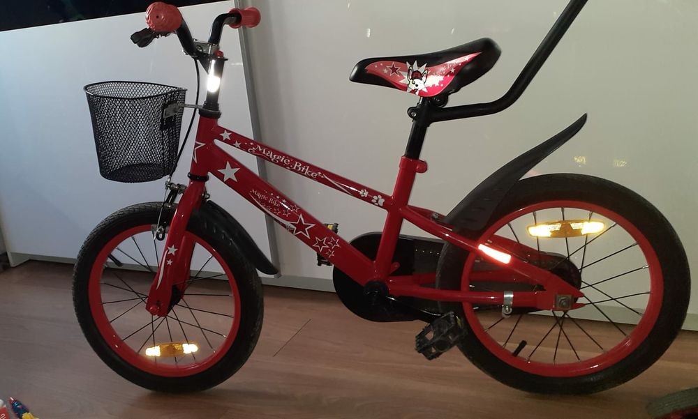 Rowerek dziecięcy koła 16" cali rower czerwony koszyk kółka uchwyt