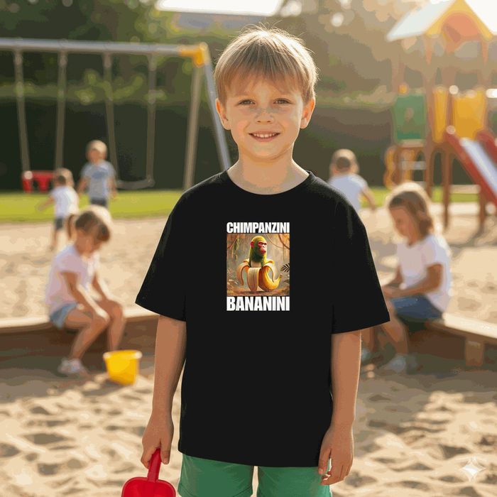 Koszulka dziecięca czarna chimpanzini bananini - Brainrot prezent 140