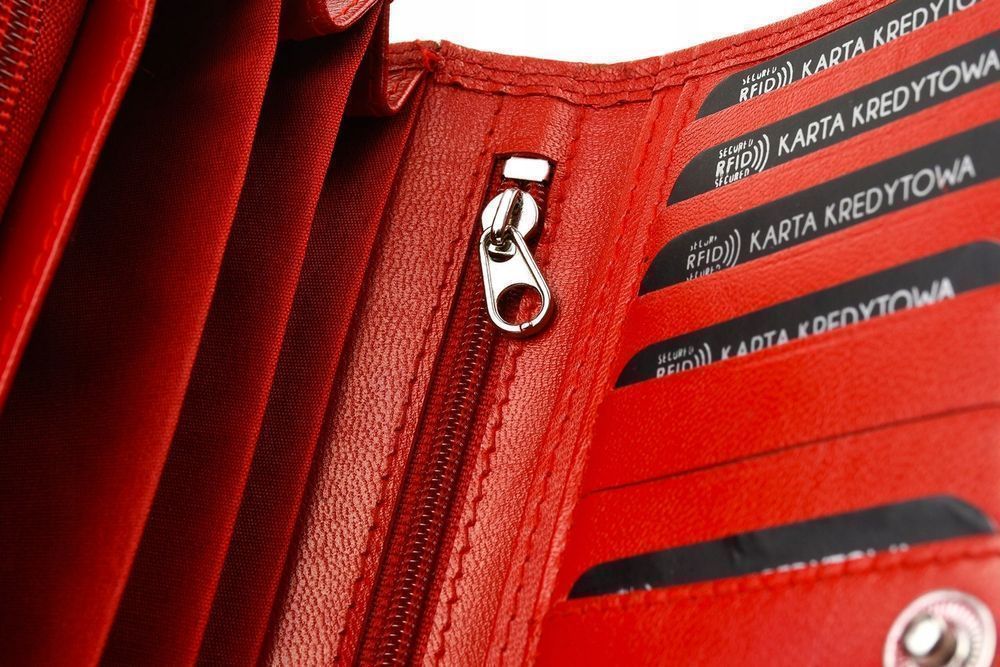 BELTIMORE portfel skórzany damski RFiD skóra karty ze skóry czerwony