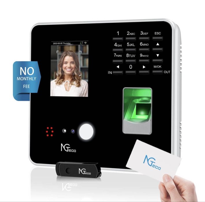 Біометричний термінал обліку робочого часу NGTeco NG-MB2 Wi-Fi, Face ID, відбиток пальця, RFID, PIN