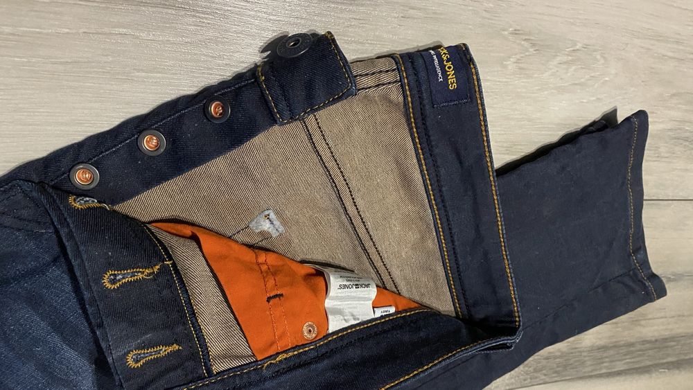 Spodnie Jack&Jones 34/34 Slim Straight/ TIM granatowe jeansy męskie