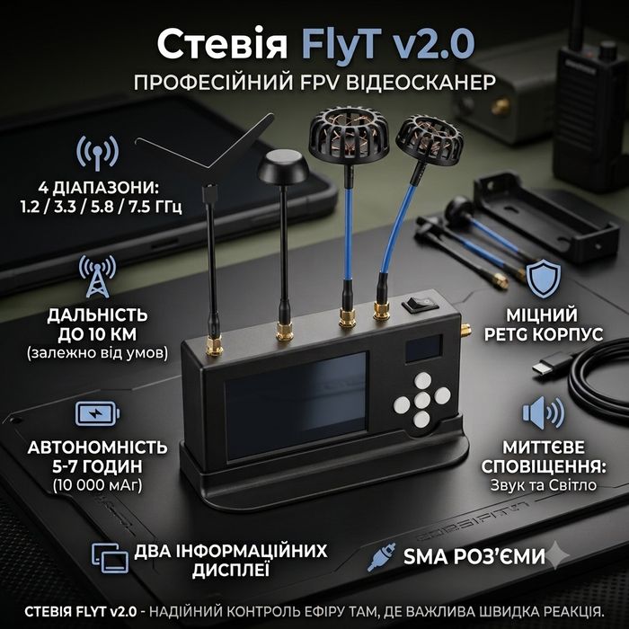 Детектор дронів fpv Stevia Flyt v2.0 (1.2/3.3/5.8/7.5 ГГц) Дрон детектор Чуйка Дзига