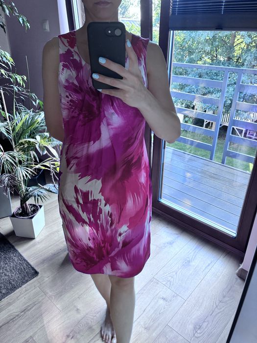 Różowa sukienka letnia petite 42 floral print
