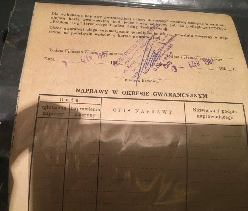 Maszyna do pisania hebros 1300 f dokumentacja PRL 1987 walizka