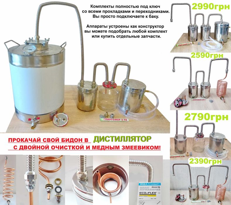 Дистиллятор для вашего Бака, дистилятор медный змеевик двойная очистка