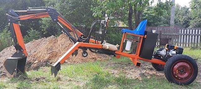 Мініекскаватор, складний, перевозиться в м/автобусі, 1.8м глиб.копання