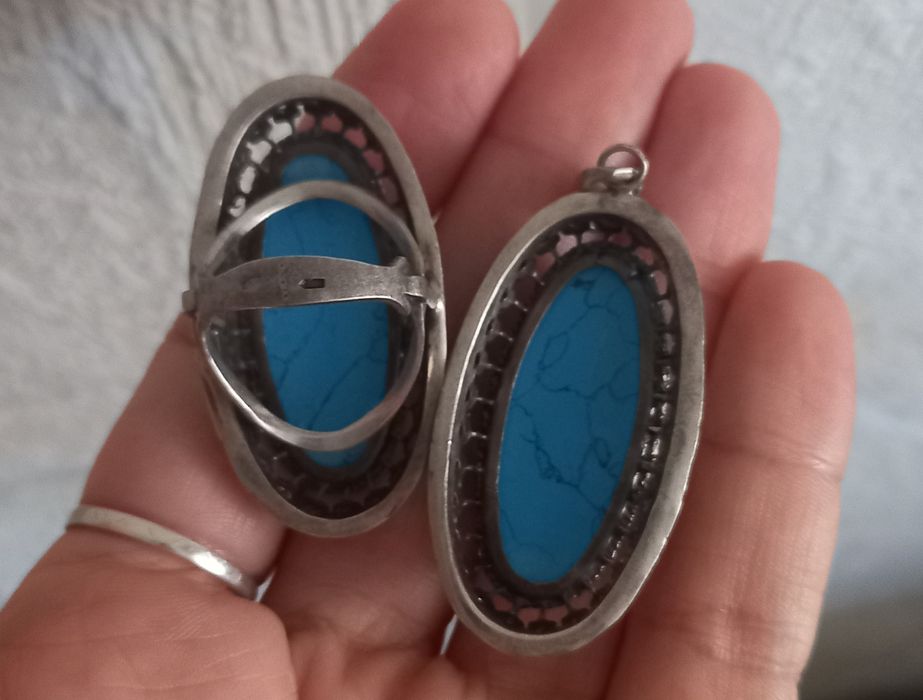 925 серебро серебряный комплект кольцо  кулон бирюза