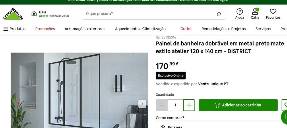 Painel de banheira dobrável em metal preto mate - 120 x 140 cm