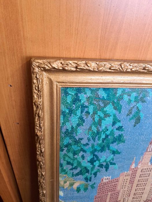 Картина, Вышитая, ручная работа, стекло, рама, рамка, архитектура