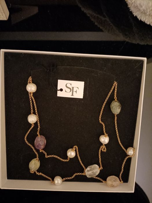 Colar em prata 925 dourada com pedras naturais