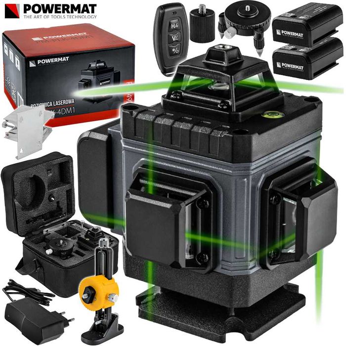 POWERMAT Poziomica Laserowa Laser Krzyżowy Zielony 360°16 Linii PM1492