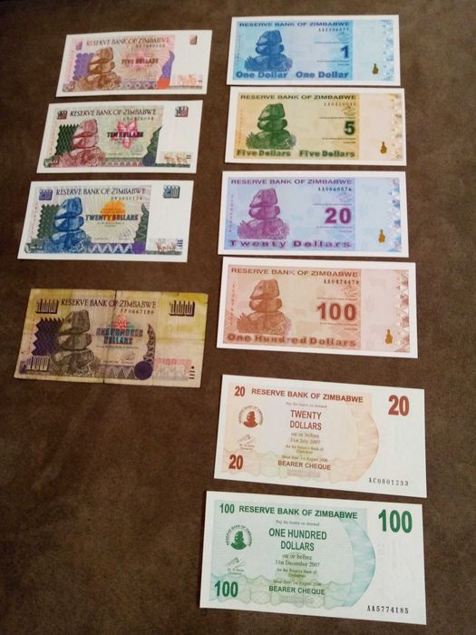 ZIMBABWE lote de 9 NOTAS - Novas Não CIRCULADAS em 3 Séries