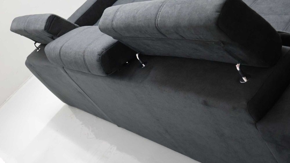 TBK Nowy grafitowy narożnik KLASA PREMIUM regulowane zagłówki rogówka sofa kanapa tkanina DESIGN  NOWOCZESNY WYGODNY