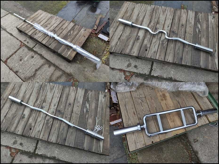Zestaw Gryfów Gryf Sztanga Olimpijska Olimpijski 220cm prosty 20kg kratownica łamany mocno lekko 120cm 50mm 4 szt