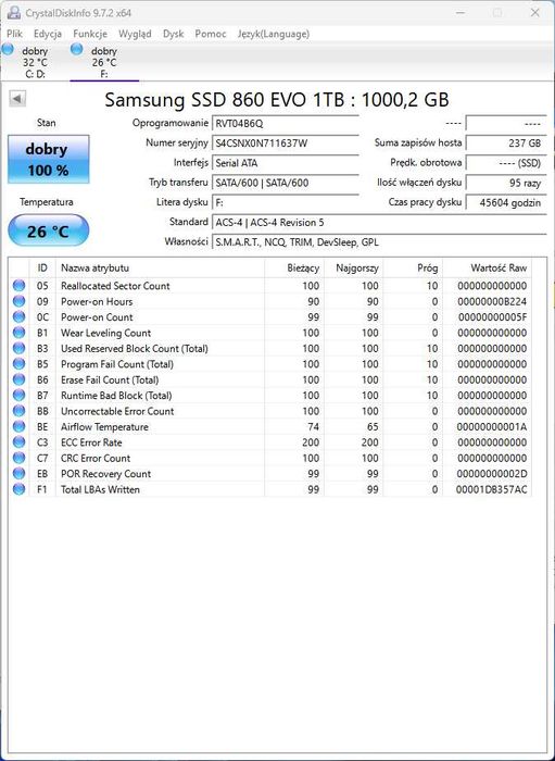 Dysk Ssd Samsung 860 Evo 1Tb Sata III 2.5 MZ-76E1T0 1000Gb V-NAND 3bit MLC