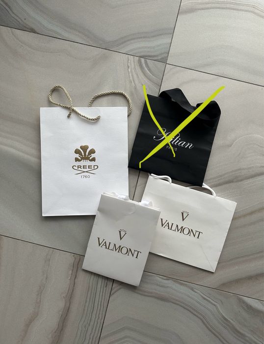 брендові пакети и коробки Луи Виттон, Kilian, Valentino, Creed, Prada