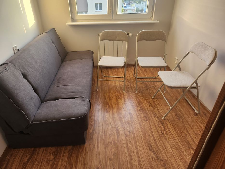 Sofa + stół 120x80 + 3 krzesła składane
