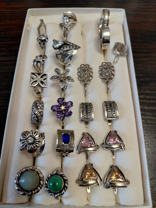 Каблучка срібна 925(кольцо,перстень,серьги)сережки 17-18,5