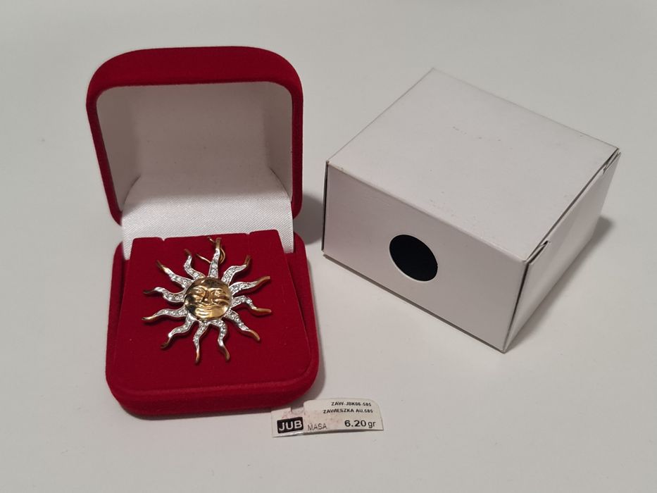 Złoty wisiorek zawieszka słońce waga 6,2 g z cyrkoniami próba 585