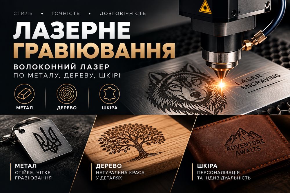 Професійні послуги лазерного гравіювання. Шкіра, метал , дерево, пластик