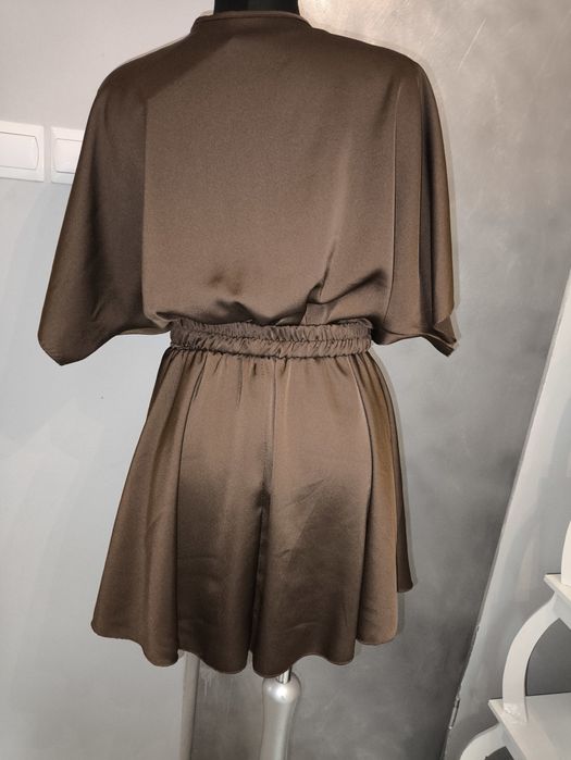 Satynowy elegancki kombinezon czekoladowy s m l xl