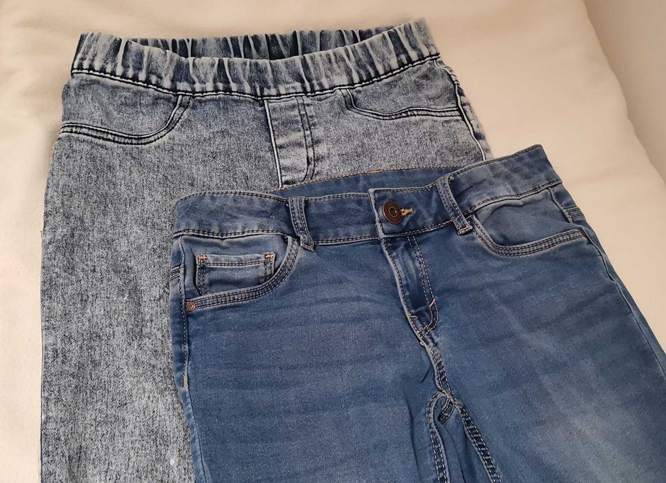 Jeansy 158 dziewczęce - zestaw 2 par : dżinsy niebieskie i marmurkowe