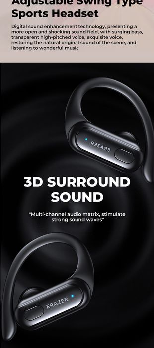 Навушники ERAZER T60 Pro Bluetooth 5.4, надійні спортивні, наушники