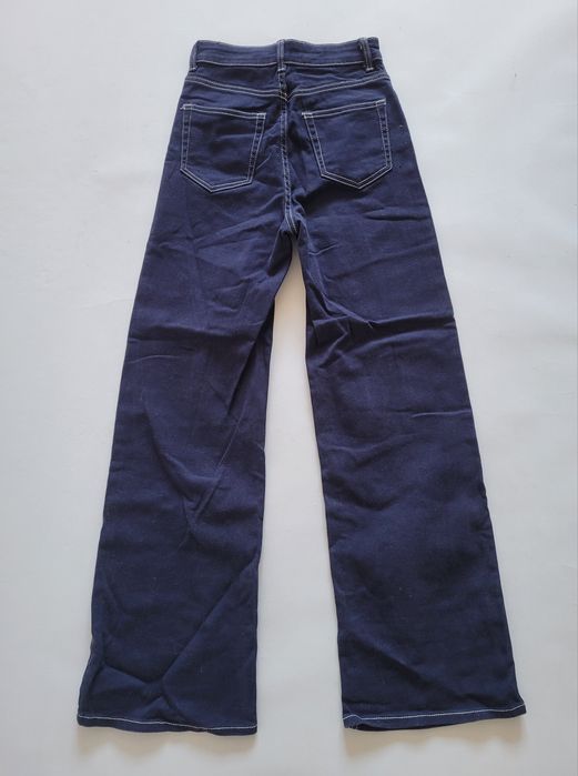 Granatowe szerokie spodnie wide leg wysoki stan jeans 34 XS