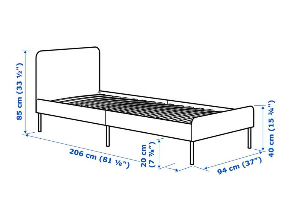 Estrutura de cama estofada completa - IKEA/SLATTUM 90x200