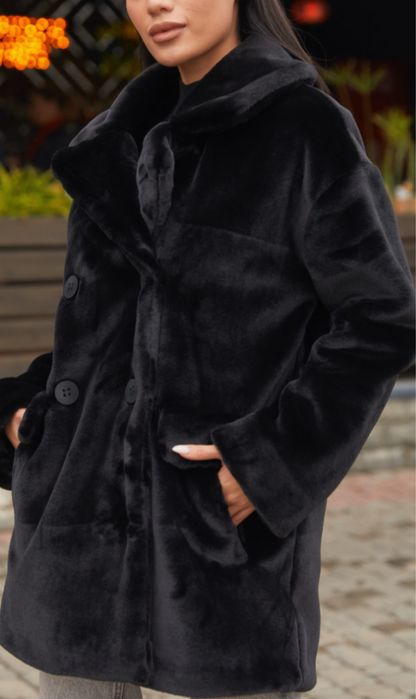 Еко шубка чорна до коліна