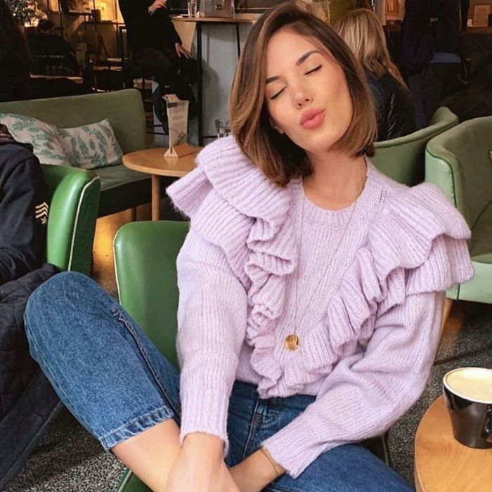 ZARA sweter liliowy z falbankami bufiaste rekawy S