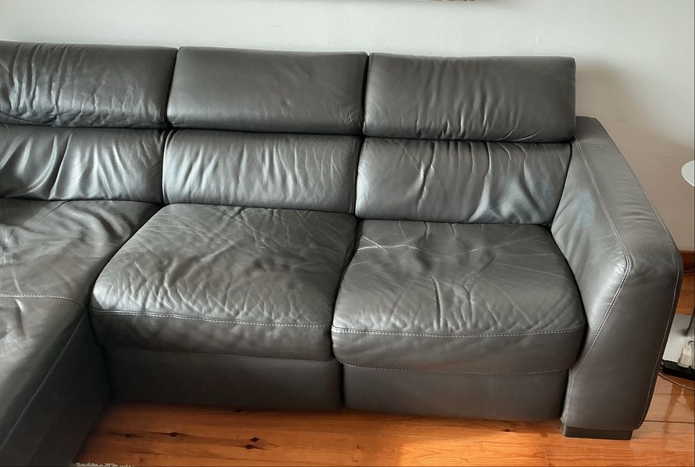 Sofá Divani & Divani em pele genuina com chaise longue