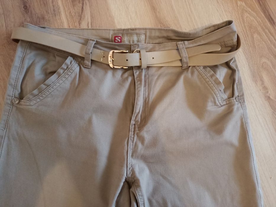Spodnie damskie materiałowe beżowe L