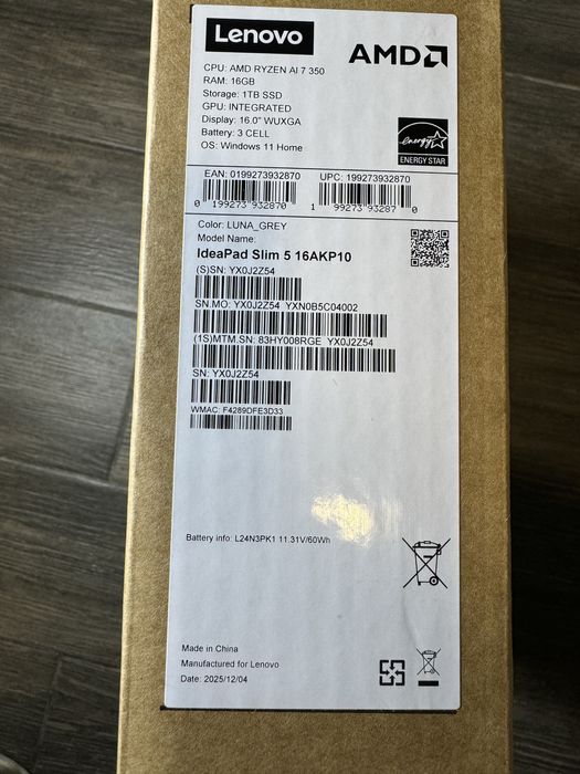 Lenovo IdeaPad Slim 5 16AK10 новий заракований