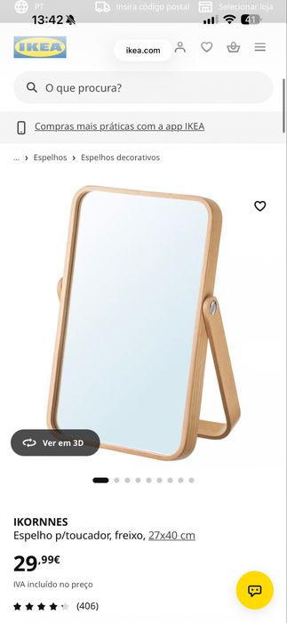 Espelho de mesa com suporte