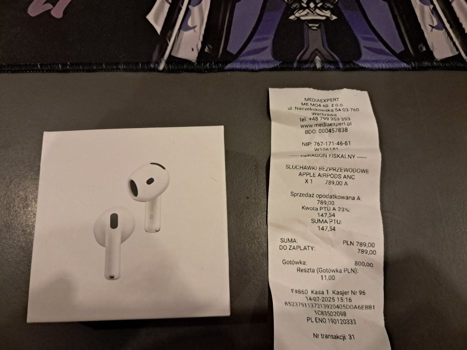 Sprzedam słuchawki AirPods 4 (ANC) posiadam paragon