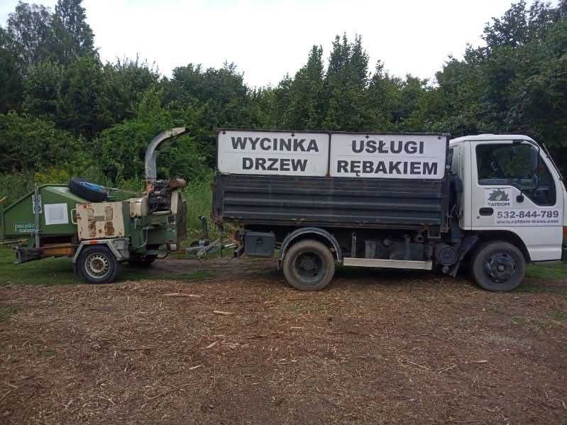 Wycinka drzew , usługa rębakiem, frezowanie korzeni, mała wywrotka.